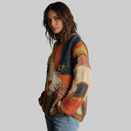 Zaira™ | Artistic Sweater with Feline Motif