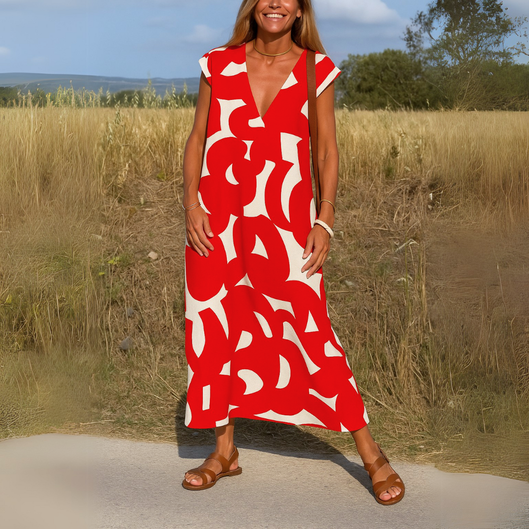 Elara – Flowing V-Neck Dress