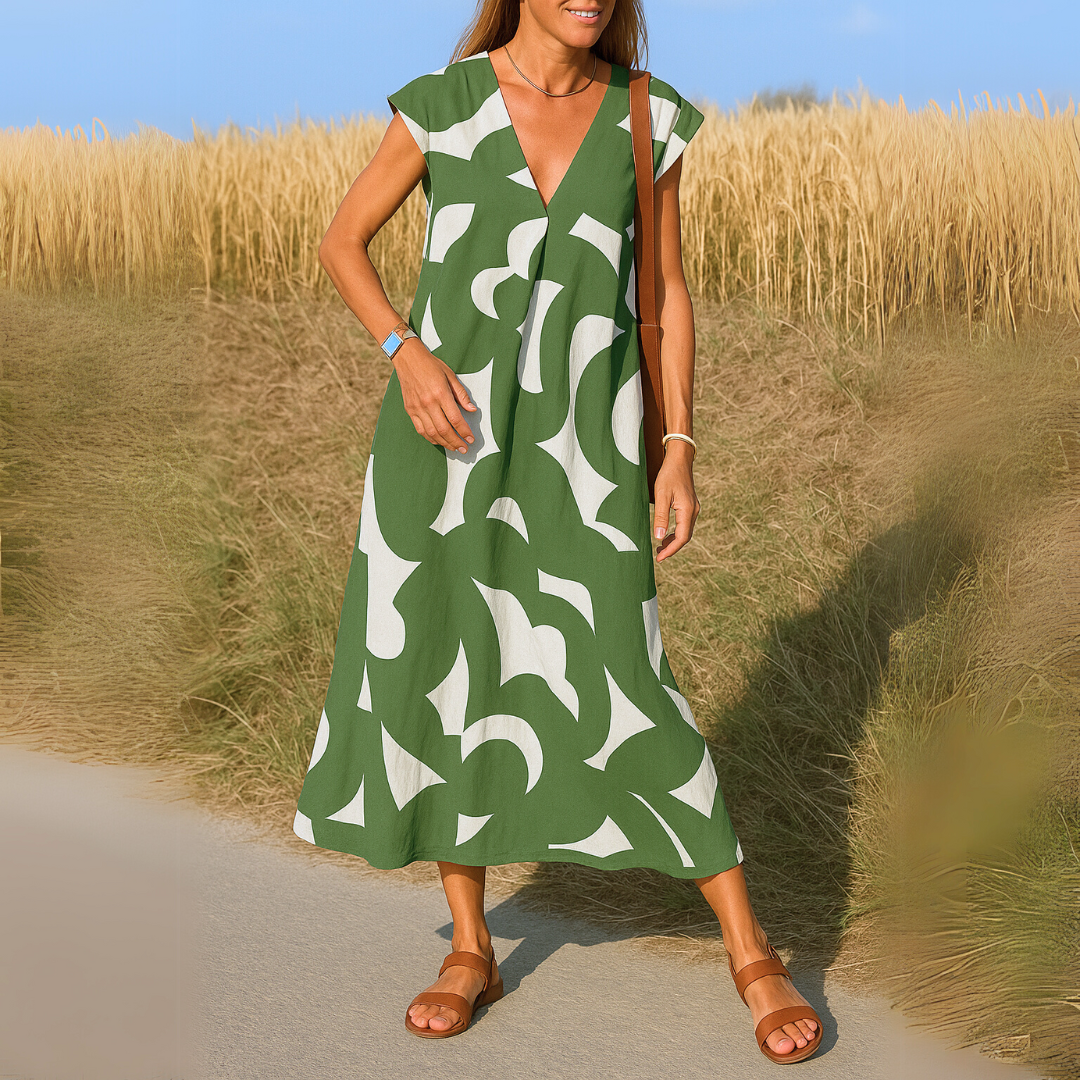 Elara – Flowing V-Neck Dress