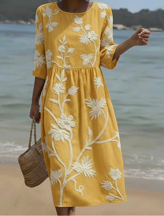 Yassy | Midi Dress with Plant and Flower Pattern