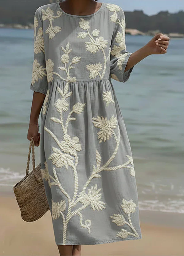 Ashley | Midi Dress with Plant and Flower Pattern