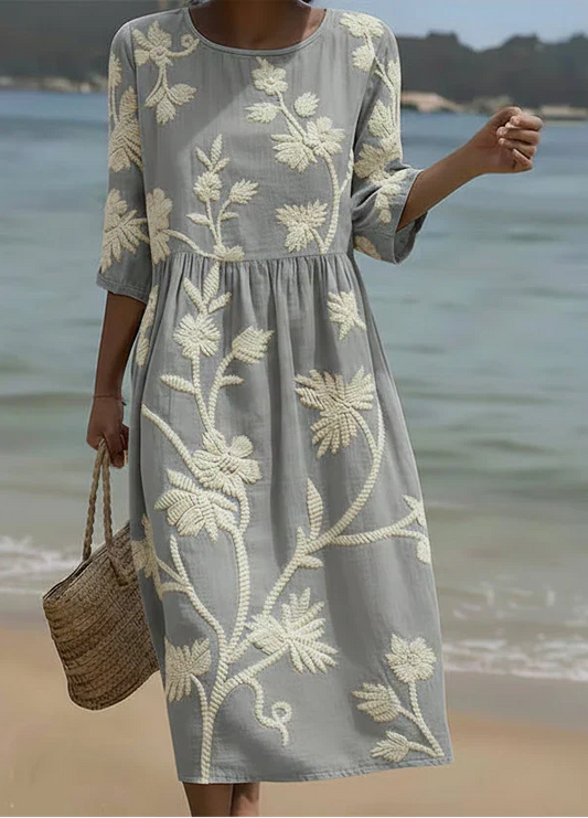 Ashley | Midi Dress with Plant and Flower Pattern