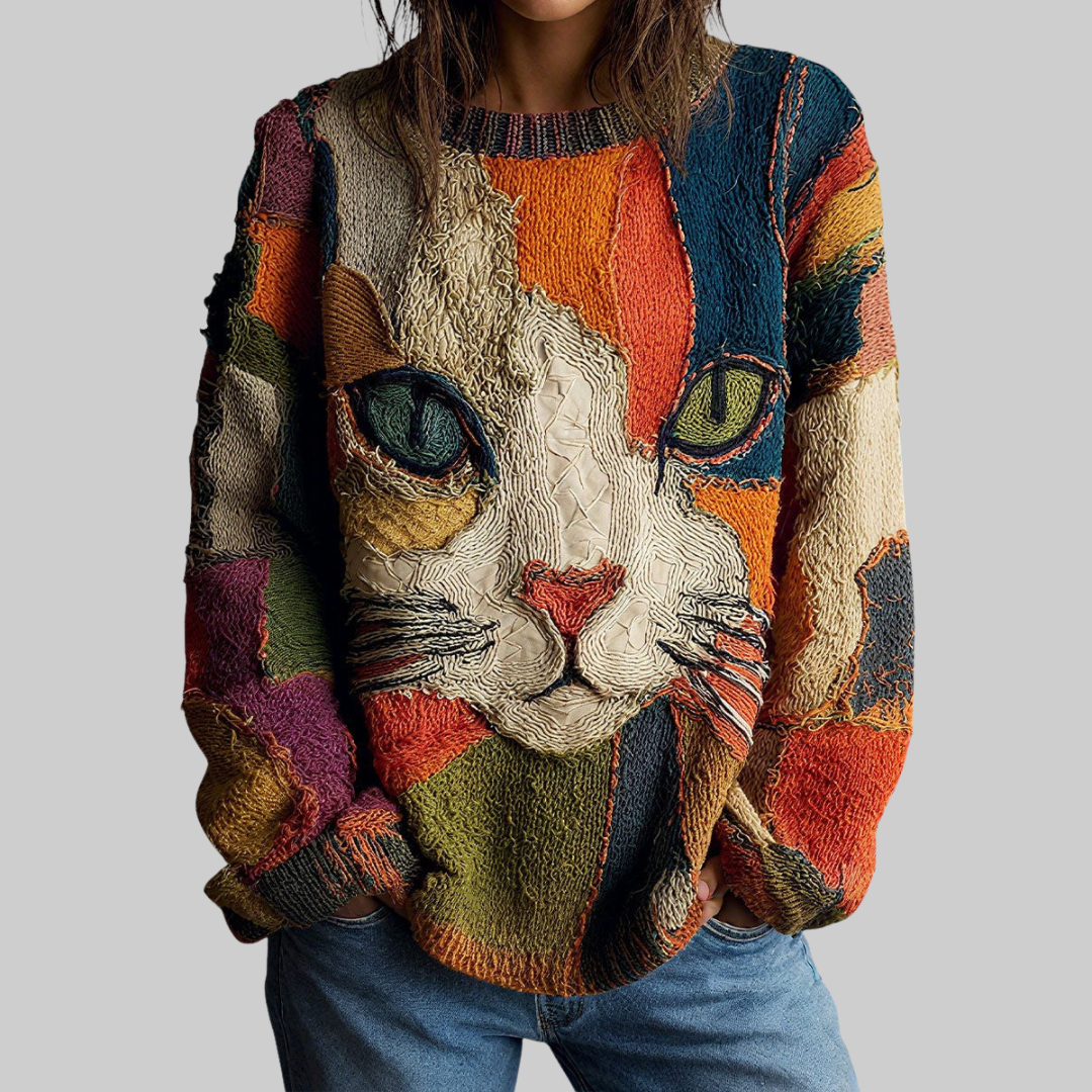 Zaira™ | Artistic Sweater with Feline Motif