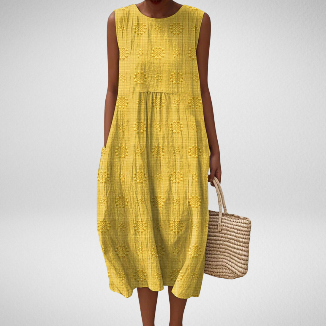 Livia – Elegant Sleeveless Cotton Dress with Pockets