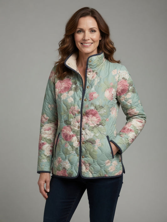 LISA™ | Quilted Jacket with Retro Floral Pattern