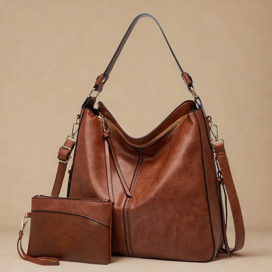 Luxury Leather Hobo Anti-Theft Handbag + Free Pouch Wallet