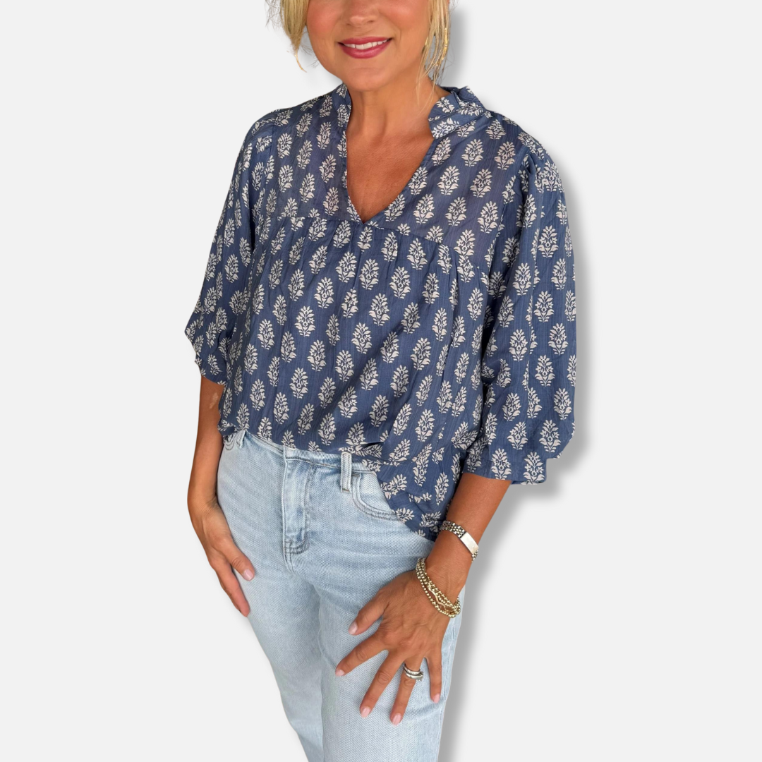 Flore | V-neck Half-sleeve Printed Shirt Top