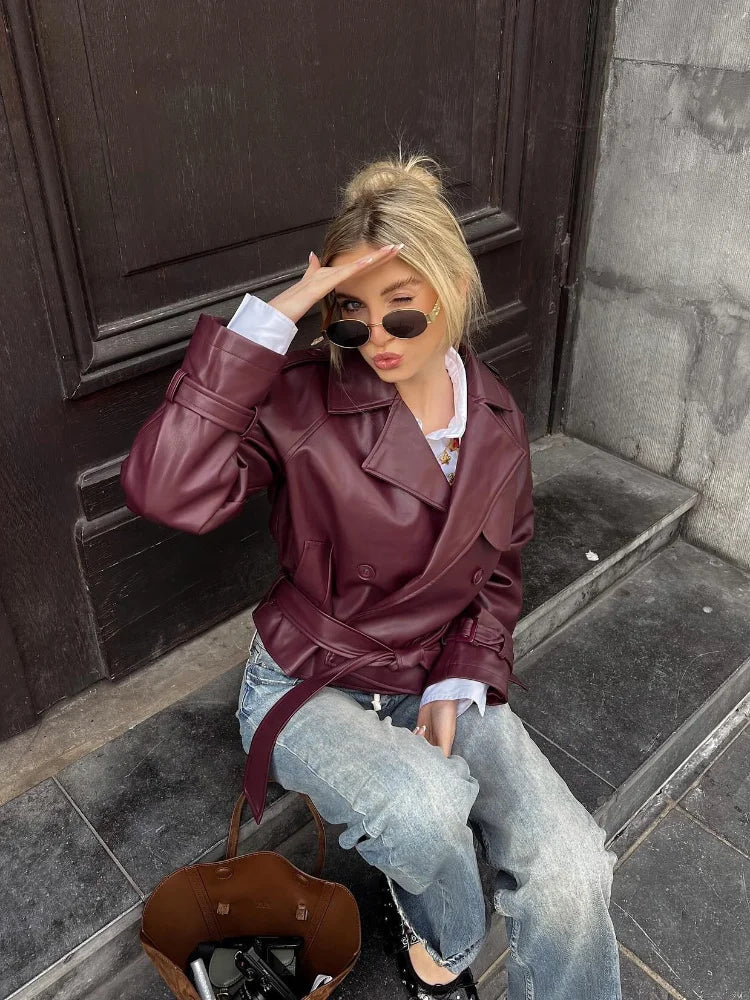 Serelune™ – Burgundy Short Trench Coat