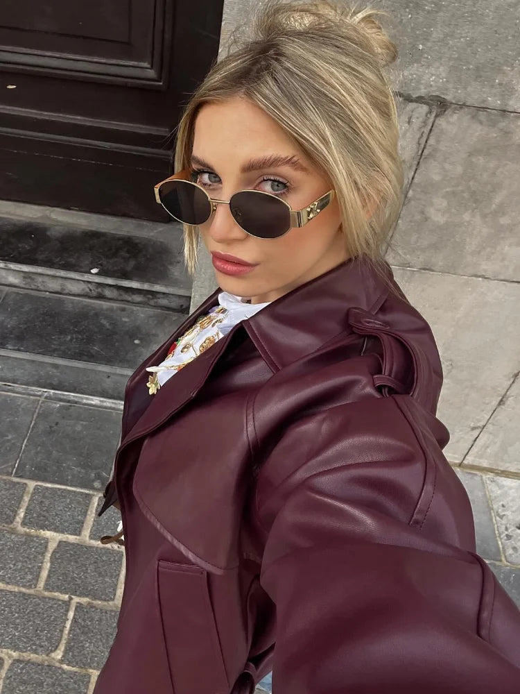 Serelune™ – Burgundy Short Trench Coat