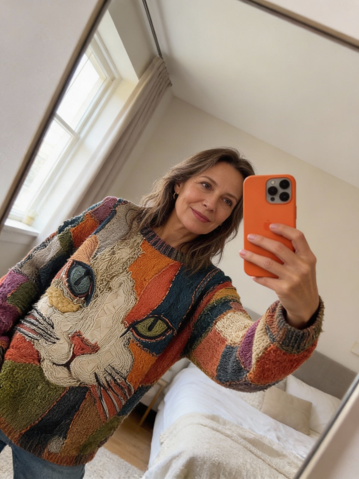 Muriel | Artistieke trui met kattenprint