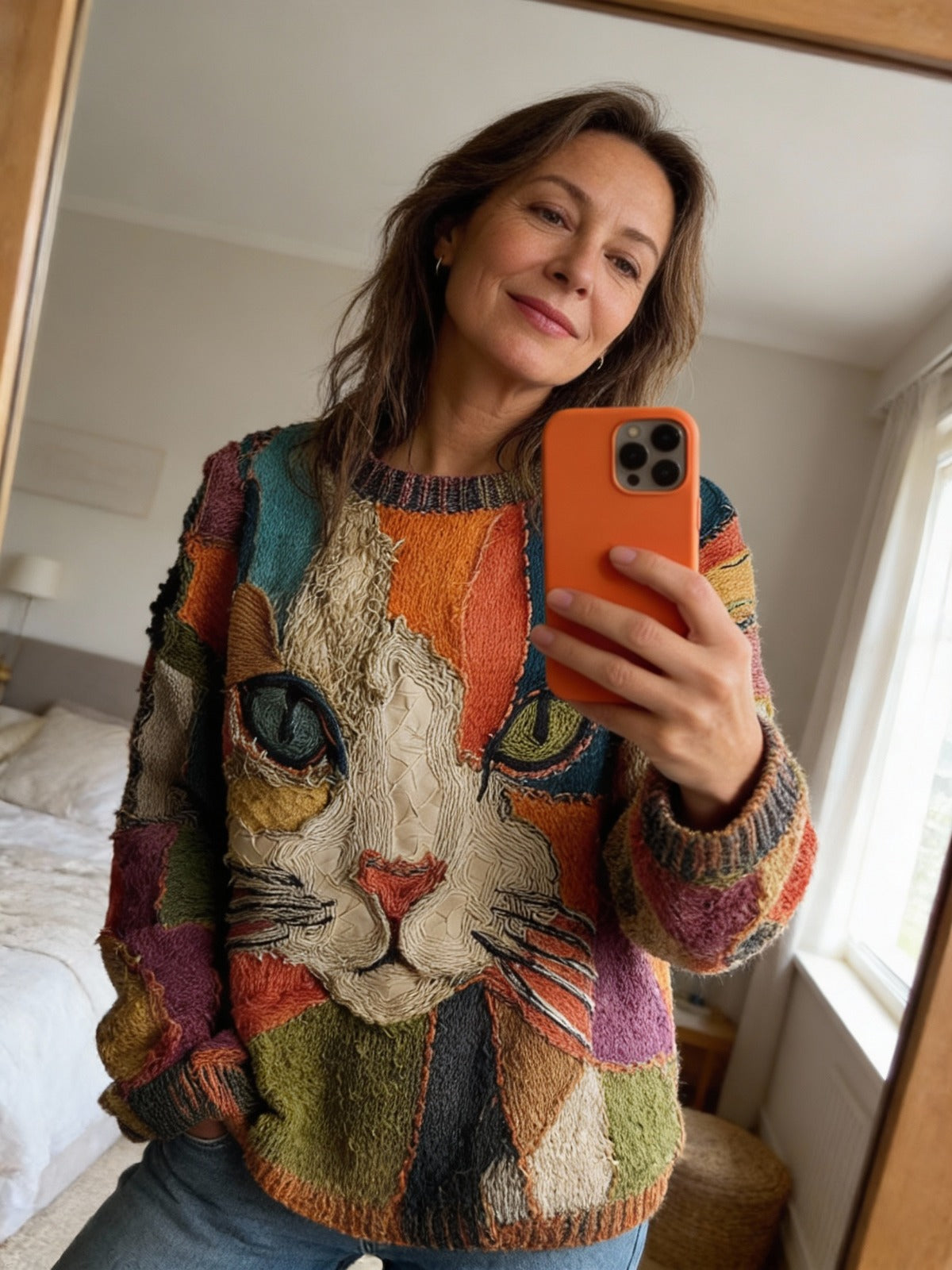 Muriel | Artistieke trui met kattenprint
