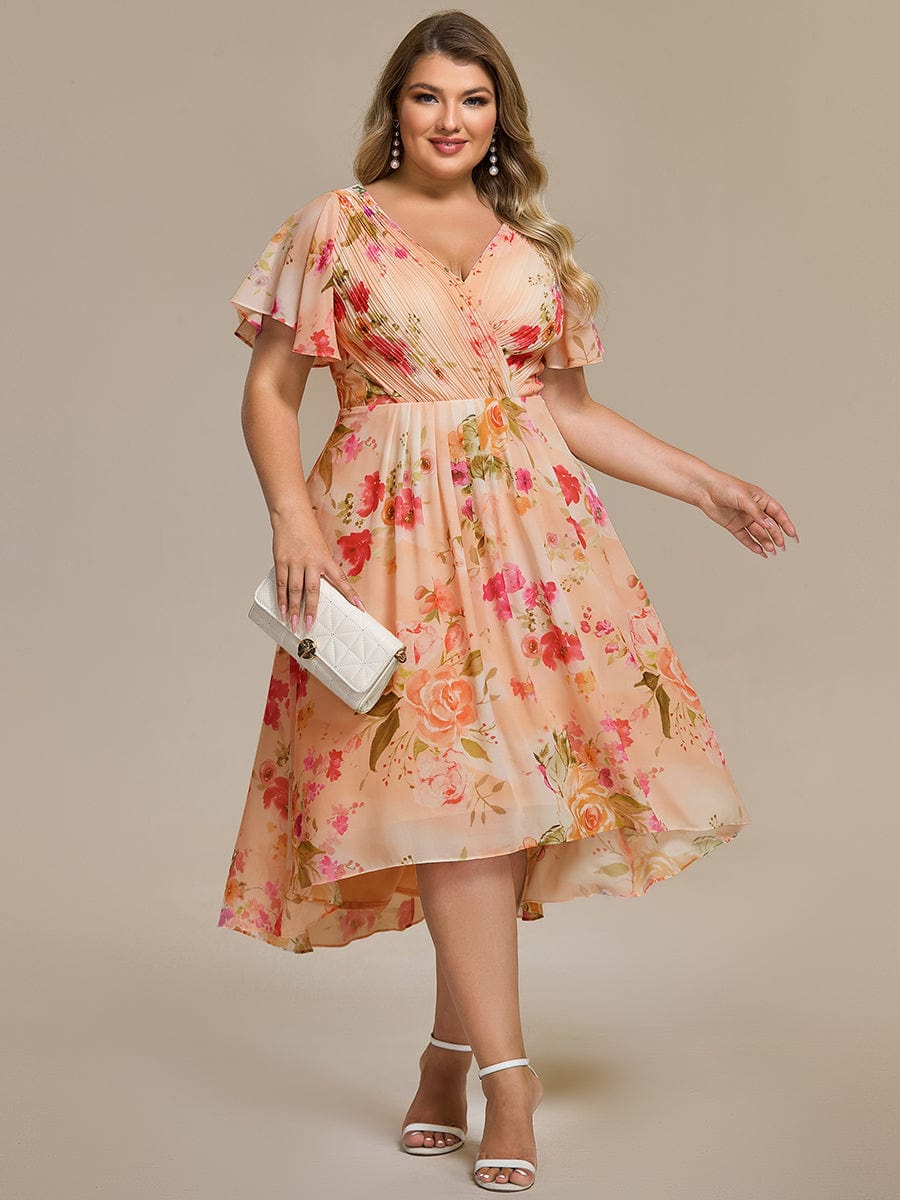 Zara – Plus Size V-Neck High-Low Chiffon Dress