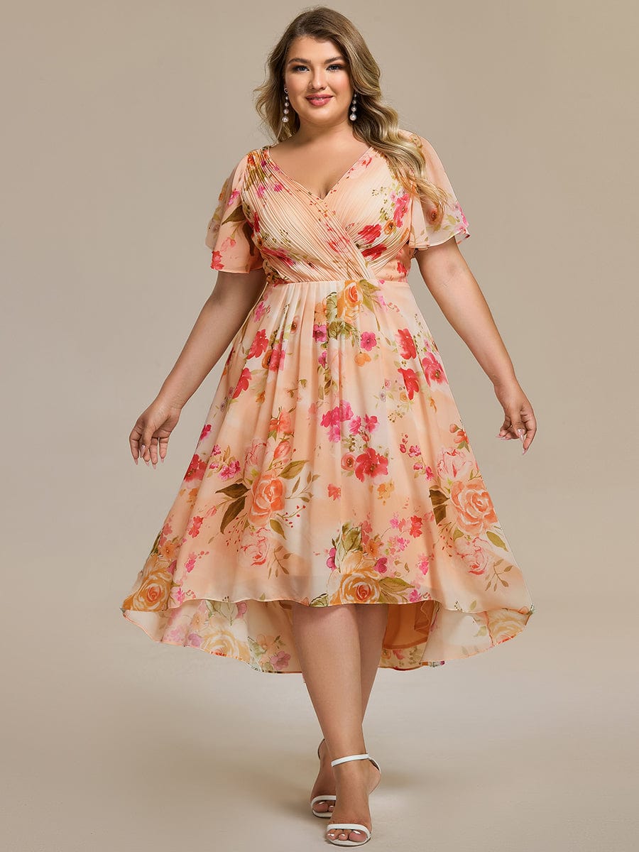 Zara – Plus Size V-Neck High-Low Chiffon Dress