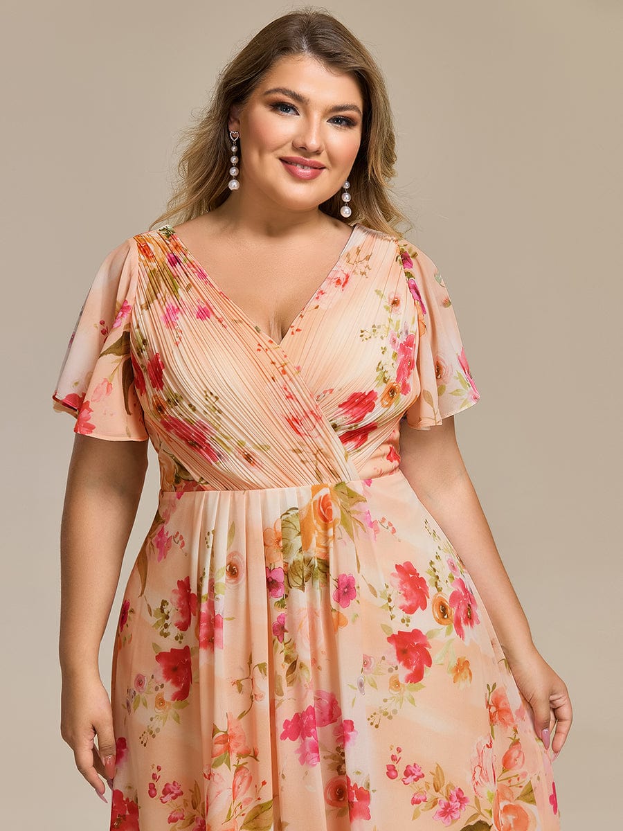 Zara – Plus Size V-Neck High-Low Chiffon Dress