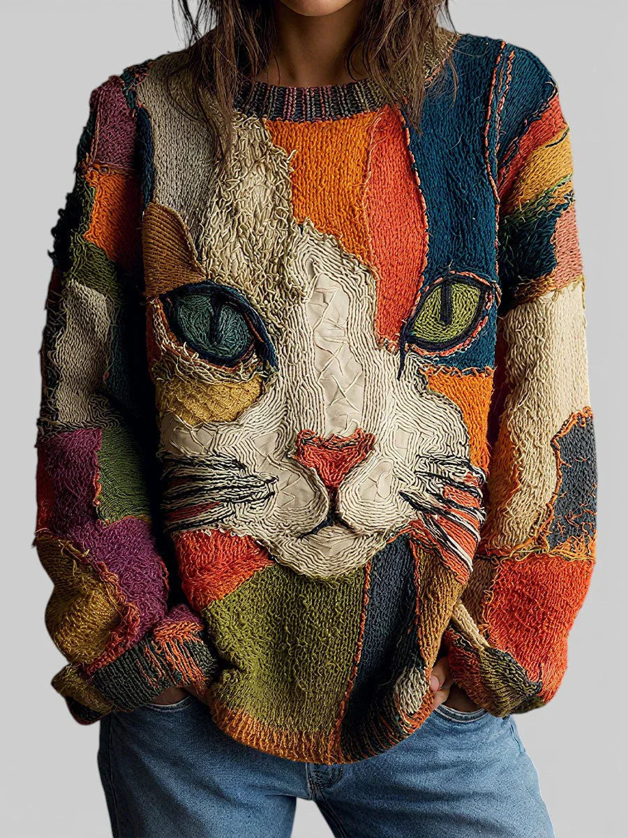 Muriel | Artistieke trui met kattenprint