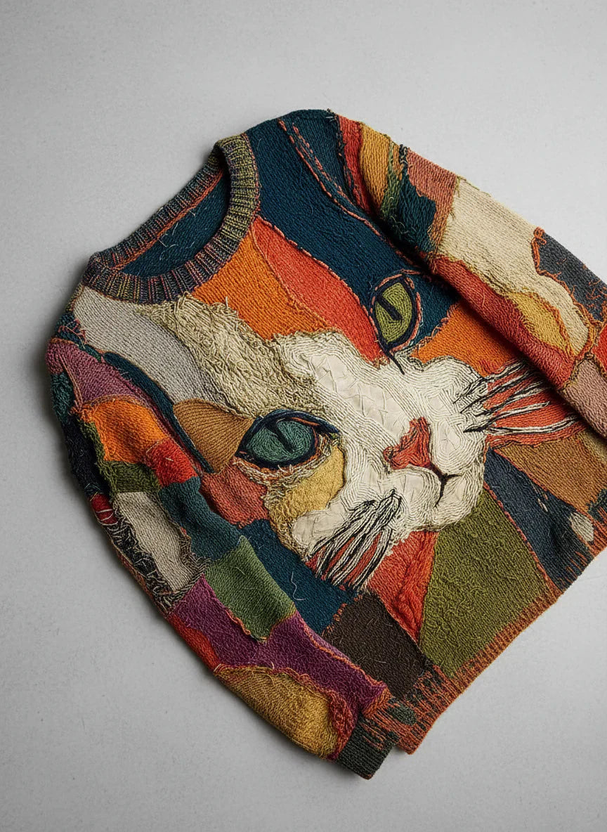 Muriel | Artistieke trui met kattenprint
