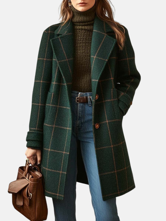 Women's Retro Lapel Plaid Tweed Coat