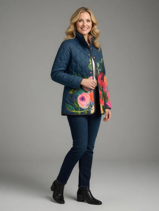 ALEXIS™ | Vintage Floral Print Quilted Jacket