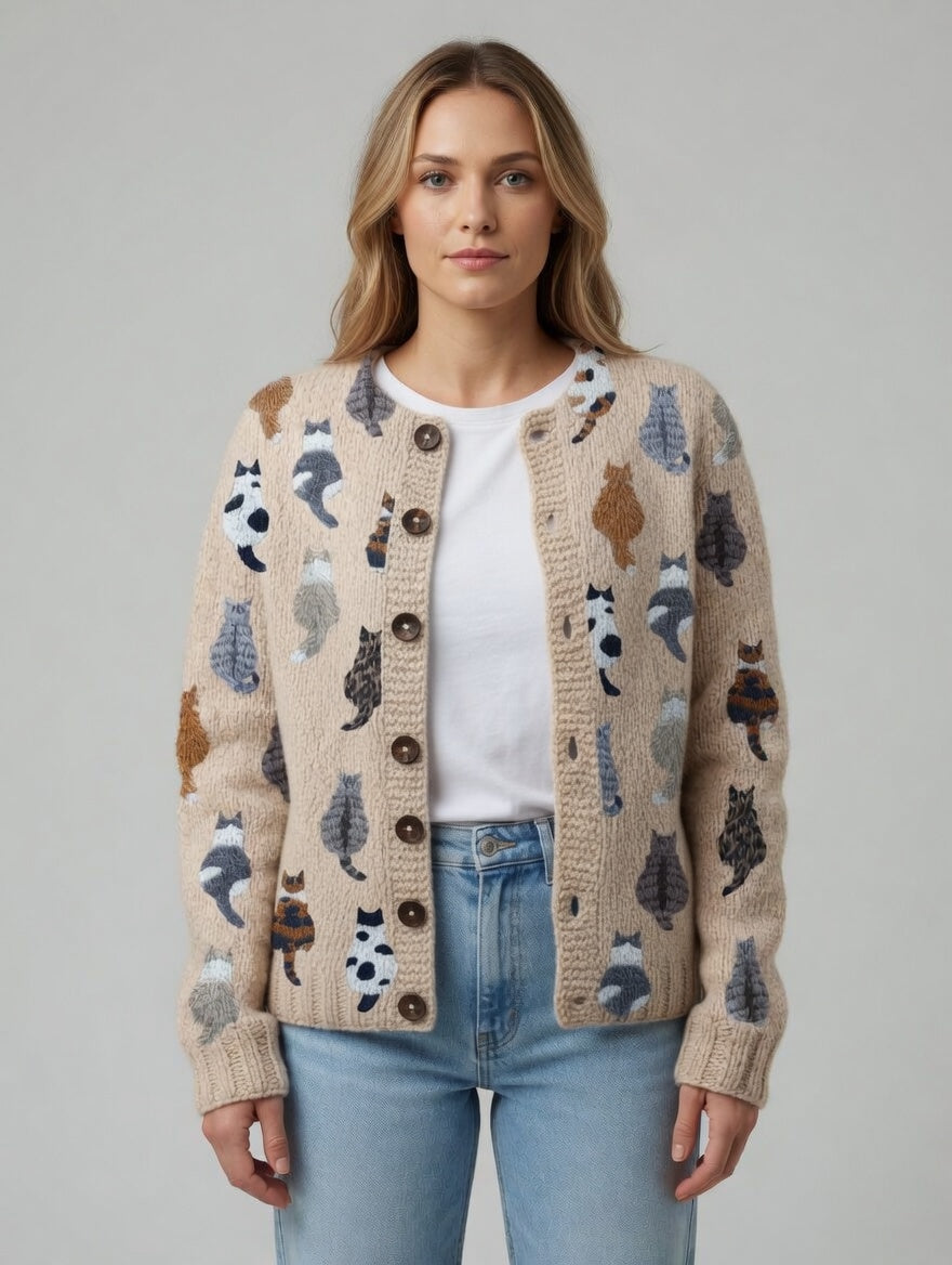Marilyn | Soft Cat Pattern Cardigan